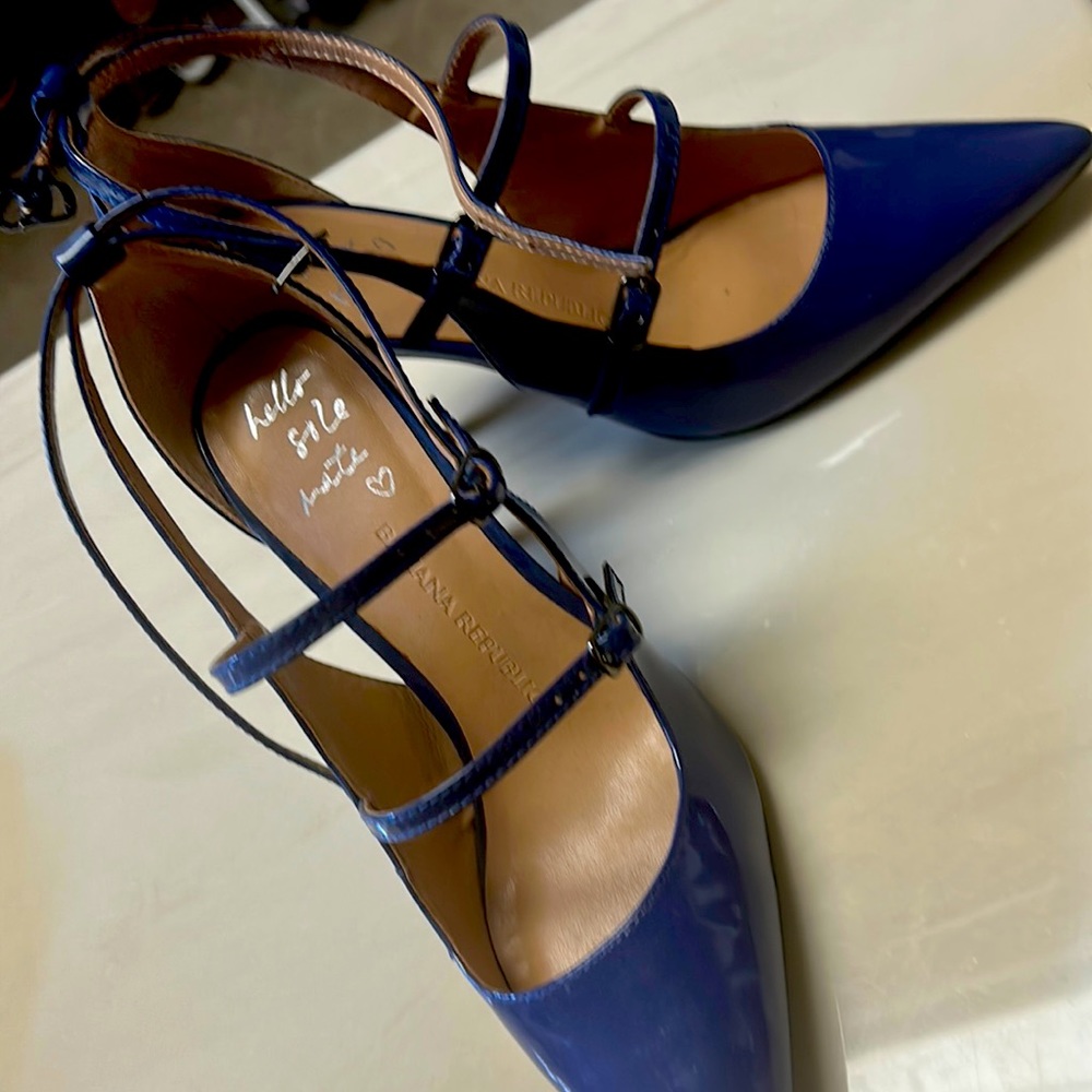 Blue patent heels